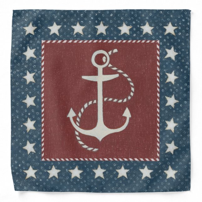 Coastal Art | Anchor on Red Bandana (Front)