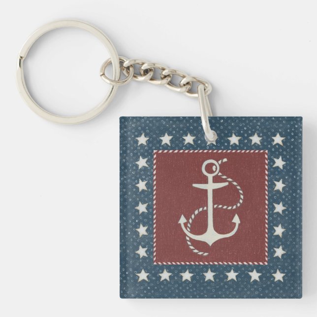 Coastal Art | Anchor on Red Keychain (Front)