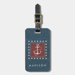 Coastal Art Anchor on Red Luggage Tag