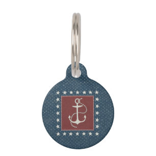 Coastal Art Anchor on Red Pet ID Tag