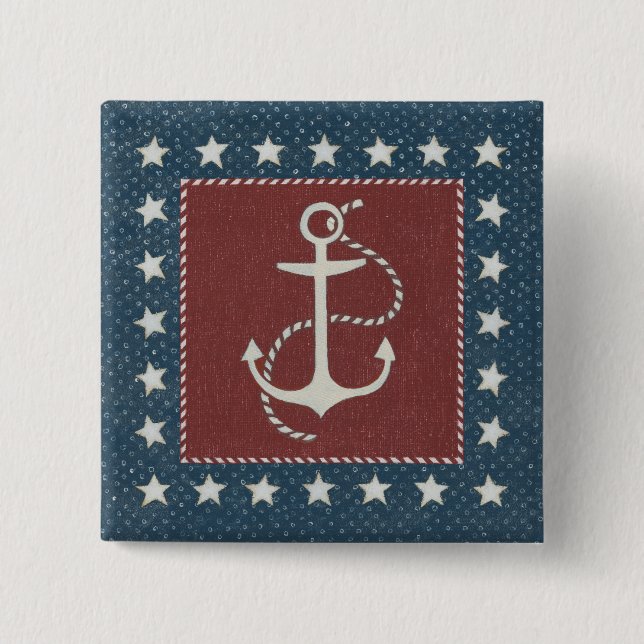 Coastal Art | Anchor on Red Pinback Button (Front)
