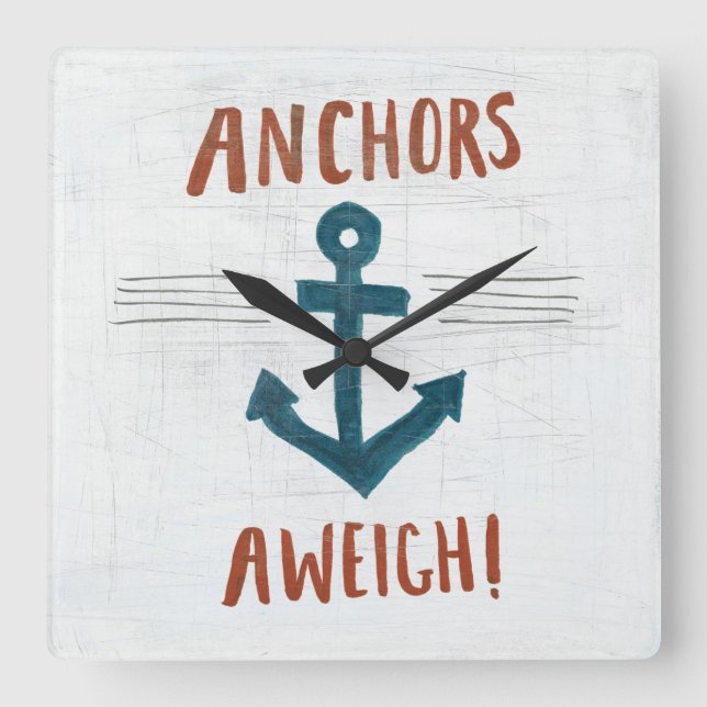 Coastal Art | Anchors Away Square Wall Clock (Front)