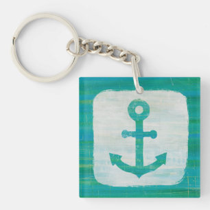 Coastal Art   Aqua Anchor Keychain