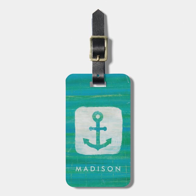 Coastal Art | Aqua Anchor Luggage Tag (Front Vertical)