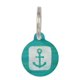 Coastal Art Aqua Anchor Pet Name Tag