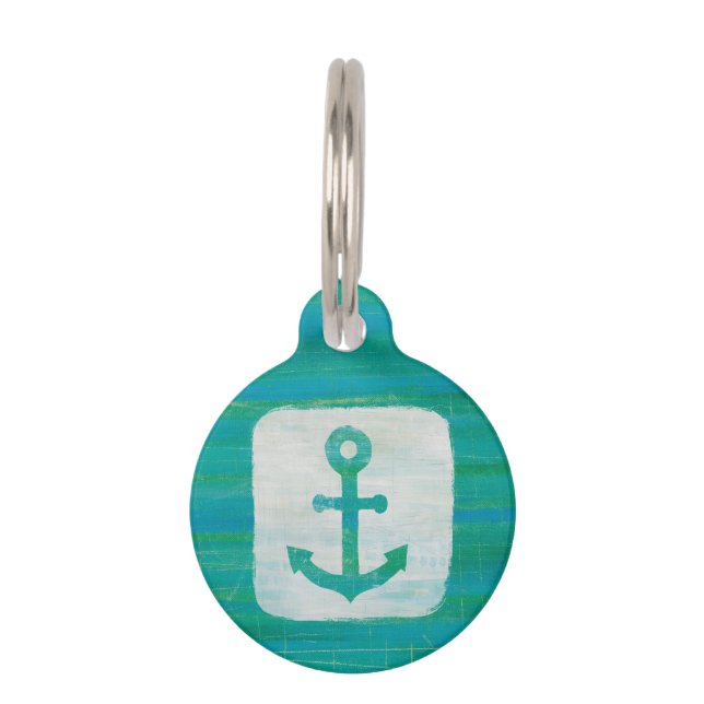 Coastal Art | Aqua Anchor Pet Name Tag (Front)
