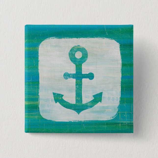 Coastal Art | Aqua Anchor Pinback Button (Front)