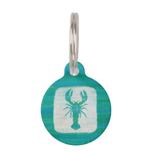 Coastal Art Aqua Lobster Pet Name Tag