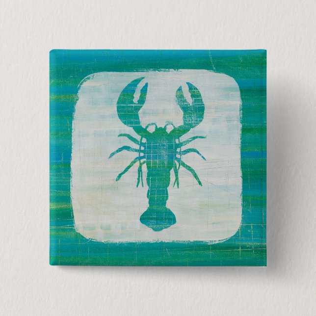 Coastal Art | Aqua Lobster Pinback Button (Front)
