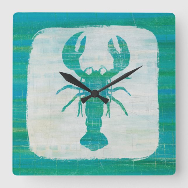 Coastal Art | Aqua Lobster Square Wall Clock (Front)