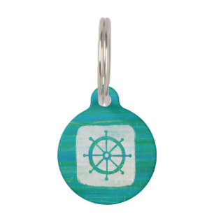 Coastal Art Aqua Steering Wheel Pet ID Tag