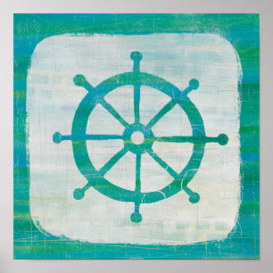 Coastal Art Aqua Steering Wheel Poster