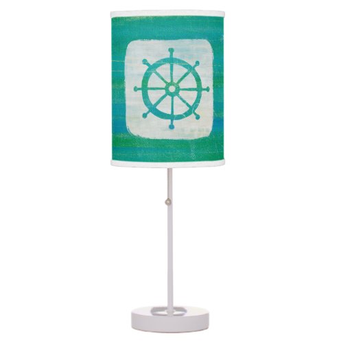 Coastal Art  Aqua Steering Wheel Table Lamp