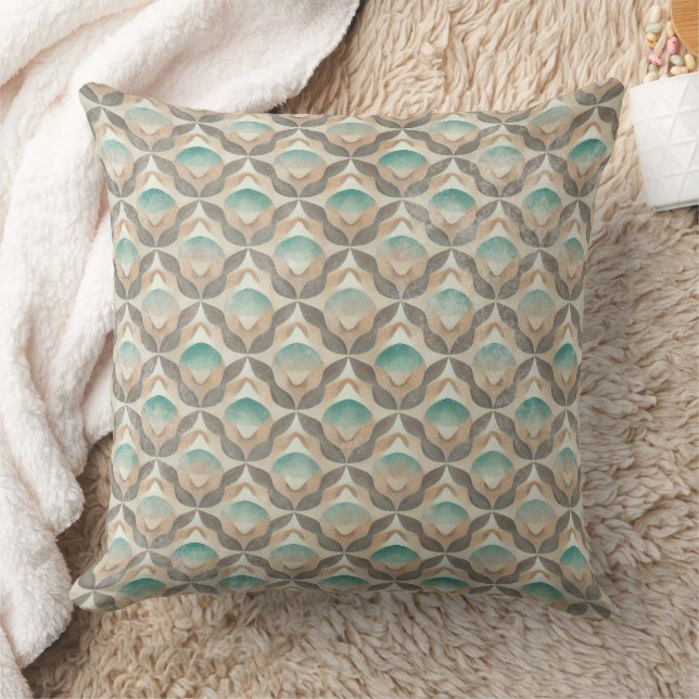 Coastal Art Deco Earth Tone - Geometric (2) Throw Pillow (Blanket)