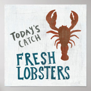 Coastal Art Fresh Lobsters Poster