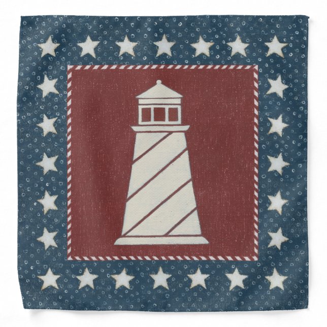 Coastal Art | Lighthouse on Red Bandana (Front)