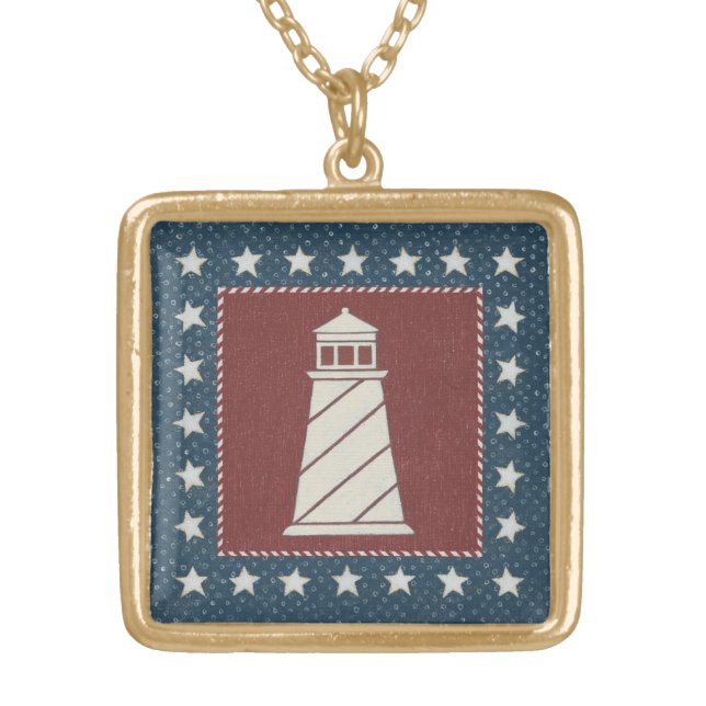 Coastal Art | Lighthouse on Red Gold Plated Necklace (Front)