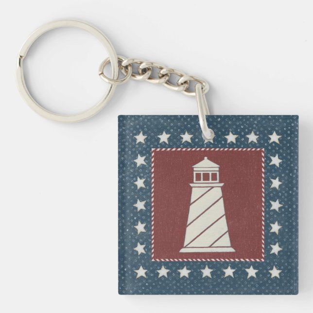 Coastal Art | Lighthouse on Red Keychain (Front)