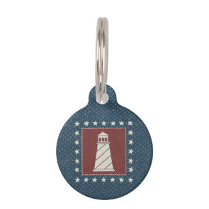 Coastal Art Lighthouse on Red Pet ID Tag