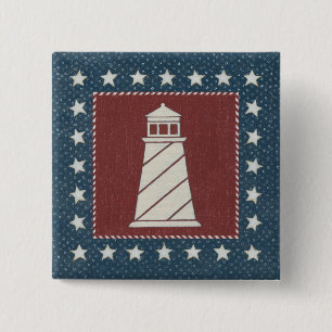Coastal Art Lighthouse on Red Pinback Button