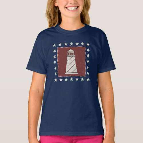 Coastal Art  Lighthouse on Red T_Shirt