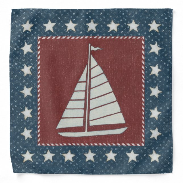 Coastal Art | Sailboat on Red Bandana (Front)