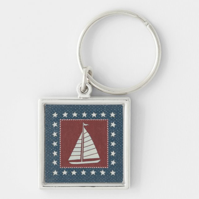 Coastal Art | Sailboat on Red Keychain (Front)