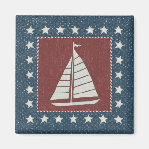 Coastal Art Sailboat on Red Magnet