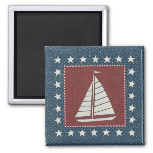 Coastal Art  Sailboat on Red Magnet