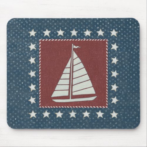 Coastal Art  Sailboat on Red Mouse Pad