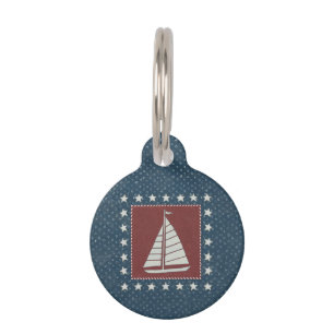 Coastal Art Sailboat on Red Pet ID Tag