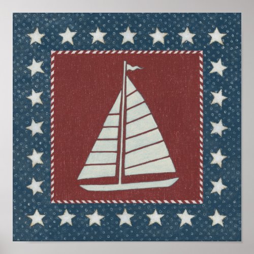 Coastal Art  Sailboat on Red Poster