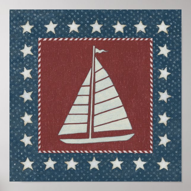 Coastal Art | Sailboat on Red Poster (Front)