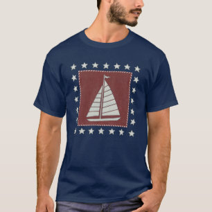 Coastal Art Sailboat on Red T-Shirt