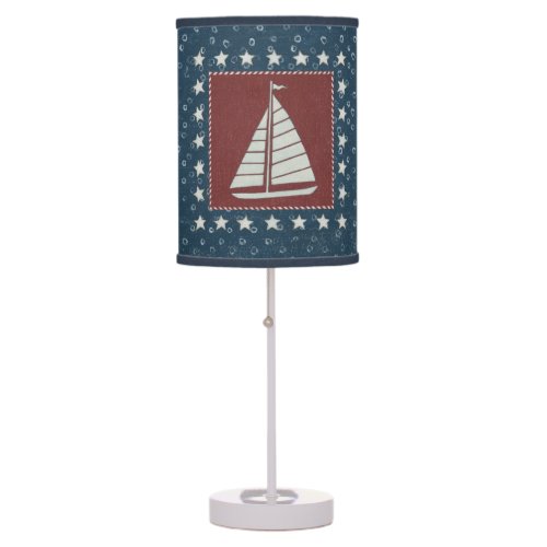 Coastal Art  Sailboat on Red Table Lamp