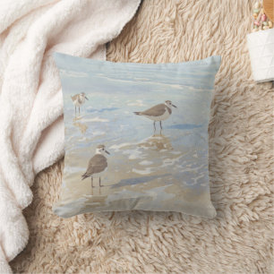 Coastal Art Sandpipers on Beach Throw Pillow
