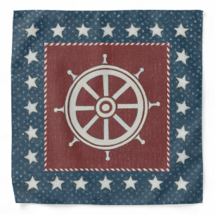 Coastal Art   Ship wheel on Red Bandana