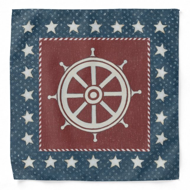 Coastal Art | Ship wheel on Red Bandana (Front)