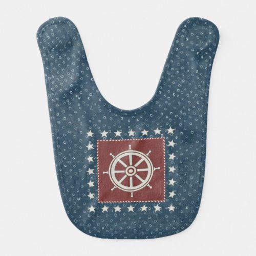 Coastal Art  Ship wheel on Red Bib