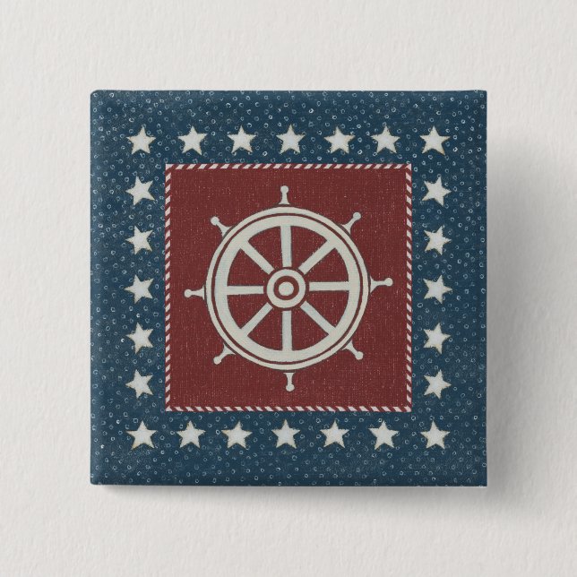 Coastal Art | Ship wheel on Red Button (Front)