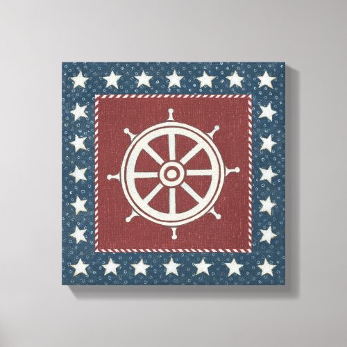 Coastal Art  Ship wheel on Red Canvas Print