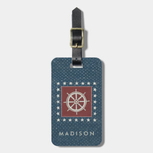 Coastal Art Ship wheel on Red Luggage Tag