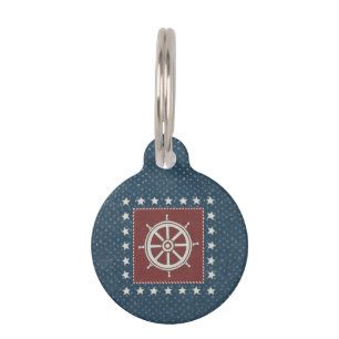 Coastal Art Ship wheel on Red Pet Name Tag