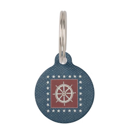 Coastal Art  Ship wheel on Red Pet Name Tag