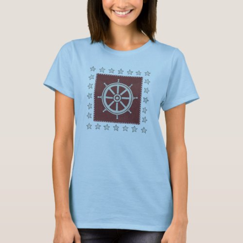 Coastal Art  Ship wheel on Red T_Shirt