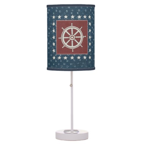 Coastal Art  Ship wheel on Red Table Lamp