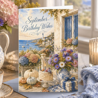 Coastal Asters September Birth Flower Birthday Card