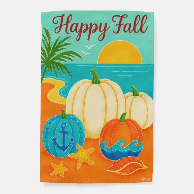 Coastal Autumn Decor Fall Beach Pumpkins  Garden Flag (Front)