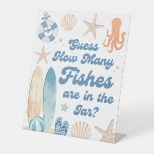 Coastal Baby Shower Guess How Many Fishes Game Pedestal Sign