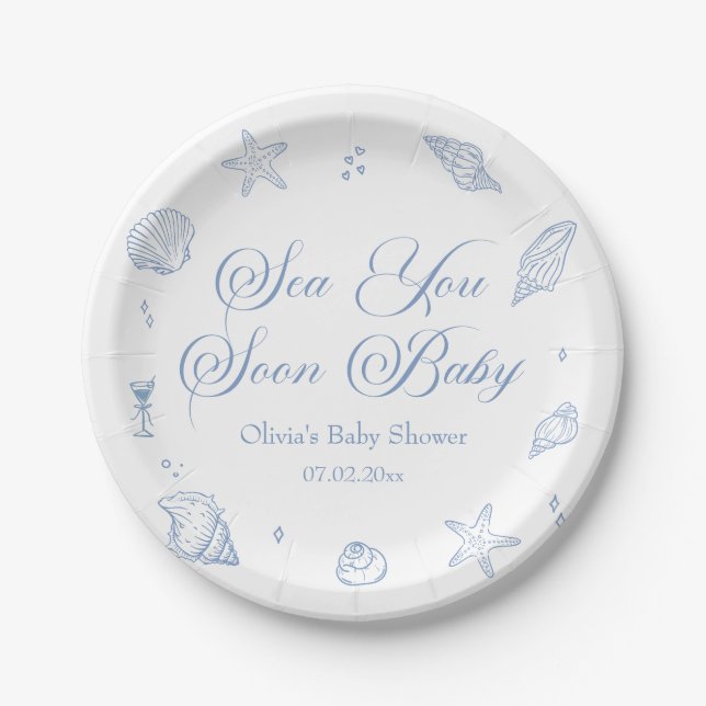 Coastal Baby Shower Sea You Soon Baby Paper Plates (Front)
